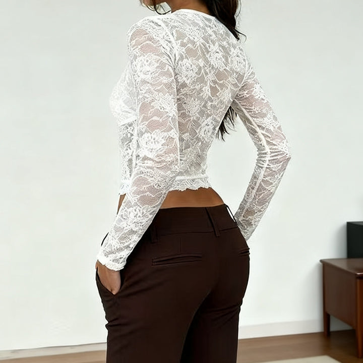 Dame Elegant spiss bluse med dyp V-hals og lange ermer Skjora