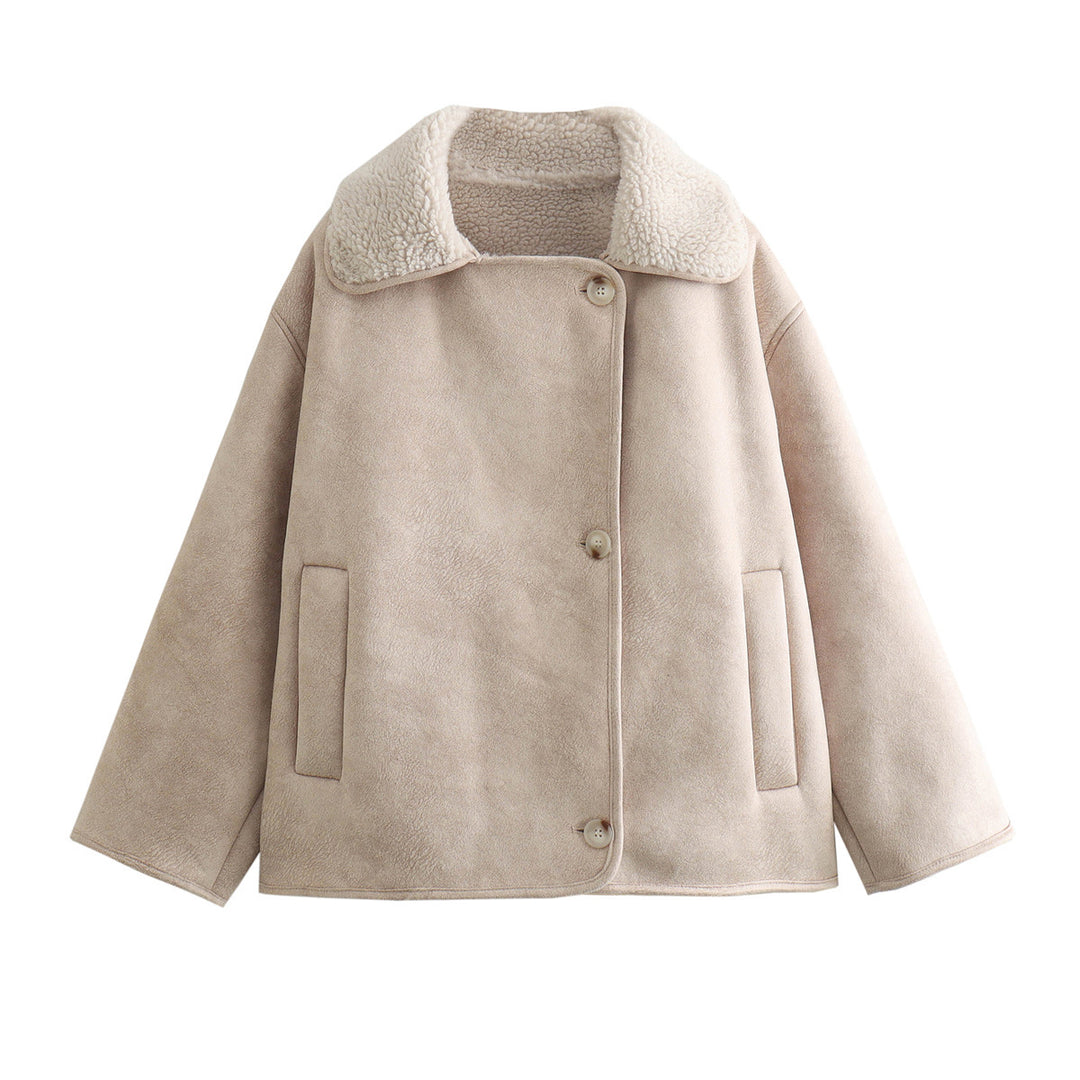 Kvinnens koselige jakke med faux fur krage Skjora