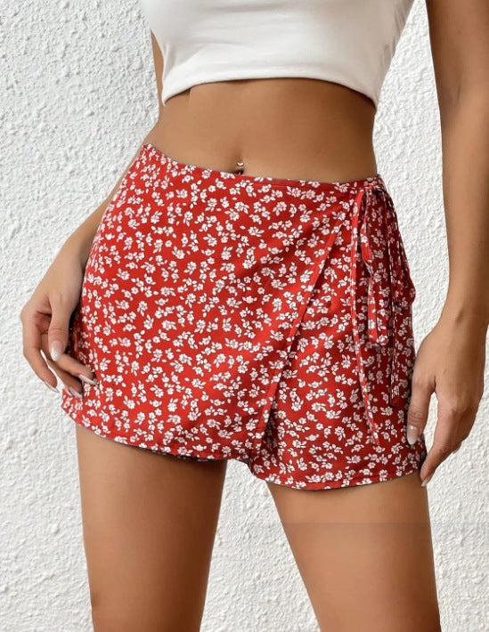 Dame Fashion Shorts med blomstertrykk og elastisk midje Skjora