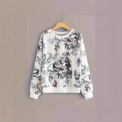 Dame sweatshirt med blomstermønster og avslappet passform Skjora