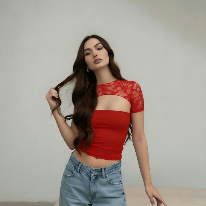 Dame Cropped Top med spømønster og figurnær passform Skjora