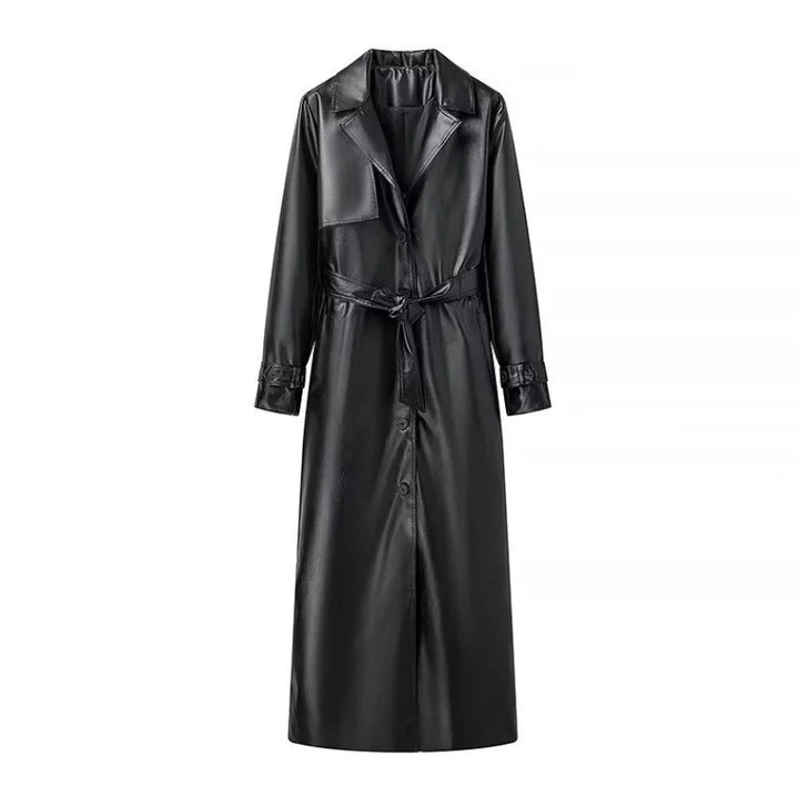 Kvinnenes elegante trenchcoat i moderne faux skinnutseende med belte i midjen Skjora