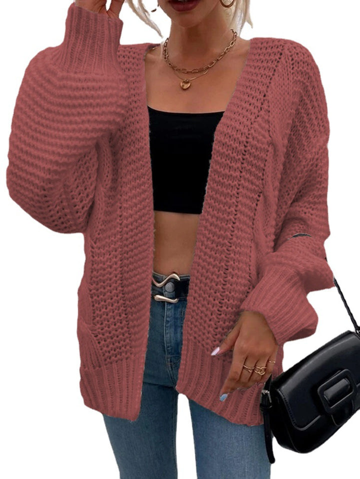 Kvinnens chunky strikket cardigan med komfortable åpne lommer og avslappet passform Skjora