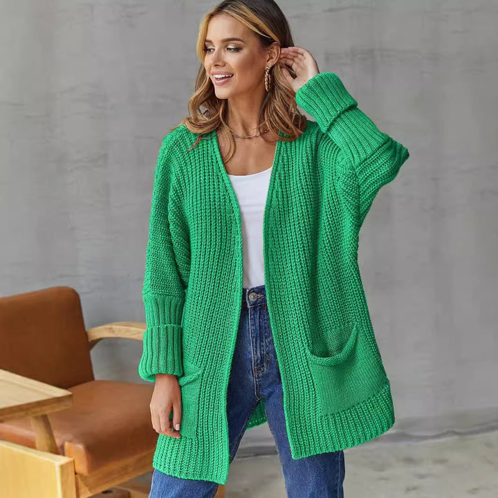 Kvinne cardigan med åpen front og store lommer Skjora