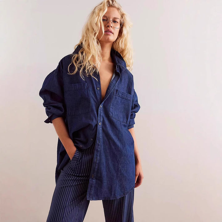 Dame Oversized Denim Skjorte Skjora