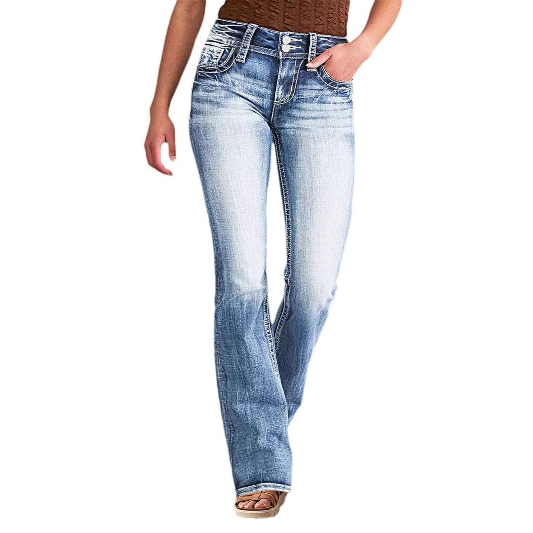 Kvinne Flared Jeans med Høy Midje og Løs Passform Skjora
