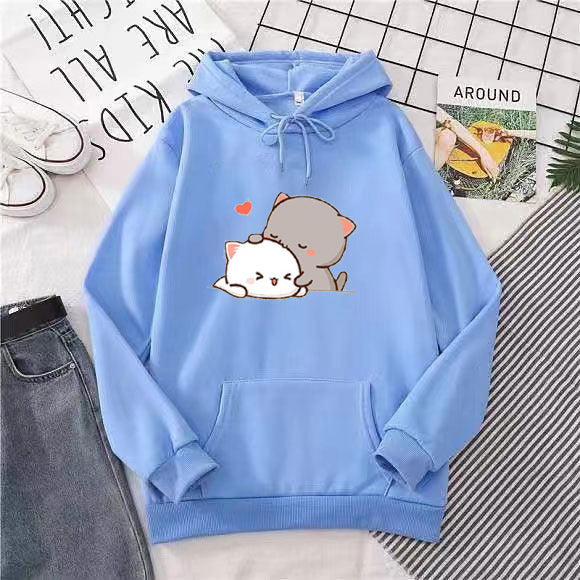 Dame hoodie med leken kattmotiv og komfortabel passform Skjora