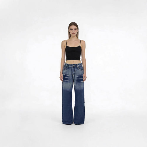 Dame viddefit høyt skåret jeans med spesiell vaskeeffekt Skjora