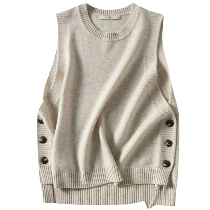 Damer Elegant Strikket Vest med Knappe Detaljer og Tidløs Design Skjora