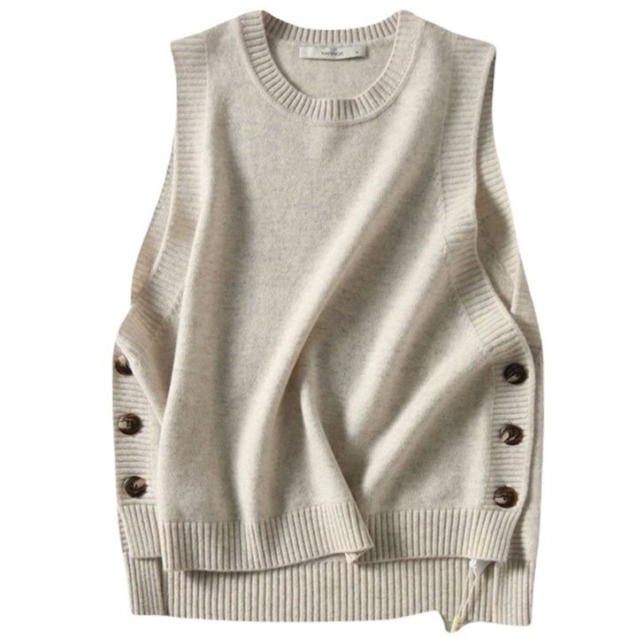 Damer Elegant Strikket Vest med Knappe Detaljer og Tidløs Design Skjora