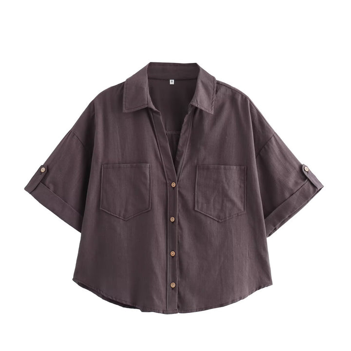 Dame kortermet bluse med fine striper og elegante brystlommer Skjora