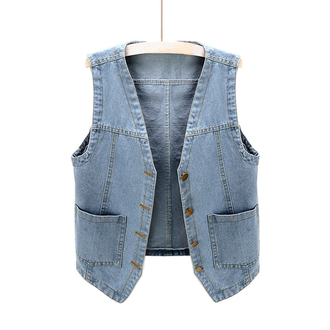 Damer casual denim vest med knappdetaljer og påsydde lommer Skjora