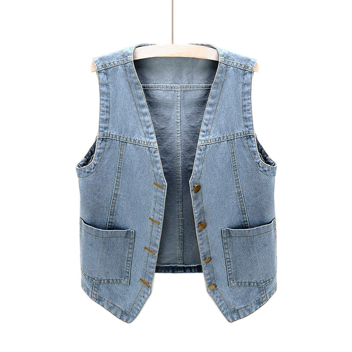 Damer casual denim vest med knappdetaljer og påsydde lommer Skjora