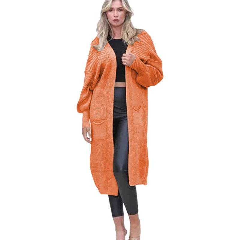 Kvinnes Chunky Strikket Cardigan med Åpne Lommer og Casual Design Skjora