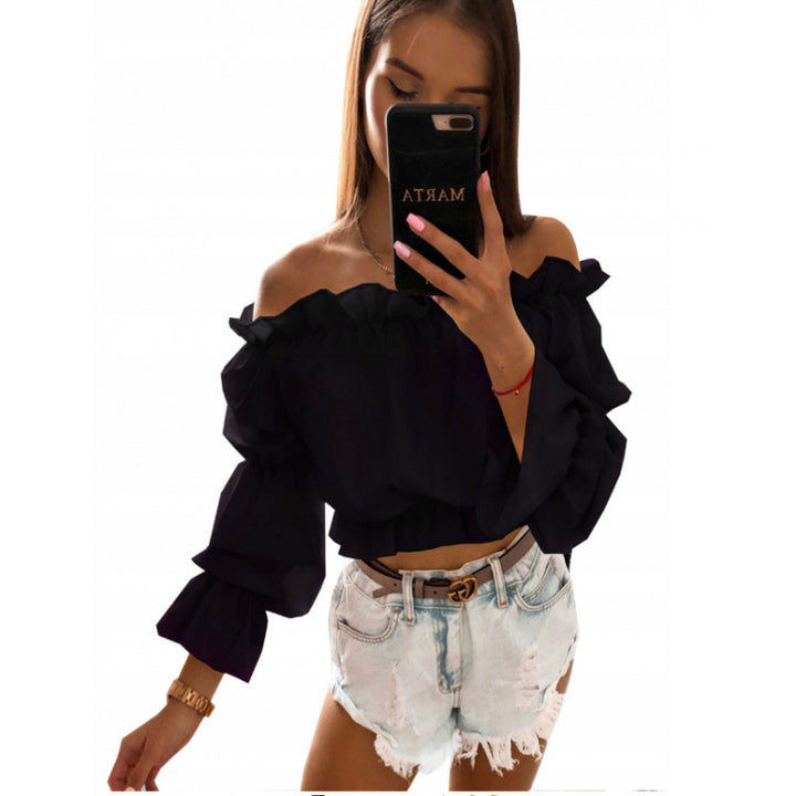 Dame Off-Shoulder Bluse med Rüschendetaljer Skjora