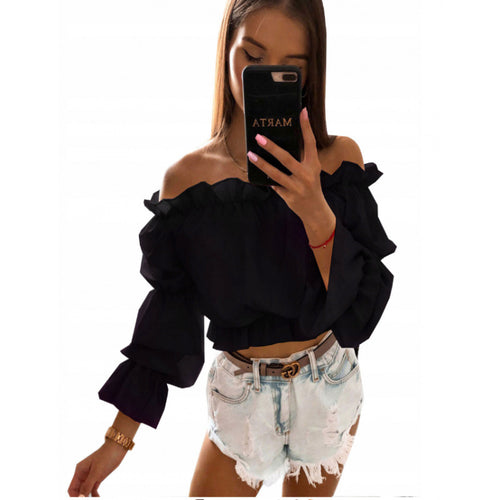 Dame Off-Shoulder Bluse med Rüschendetaljer Skjora