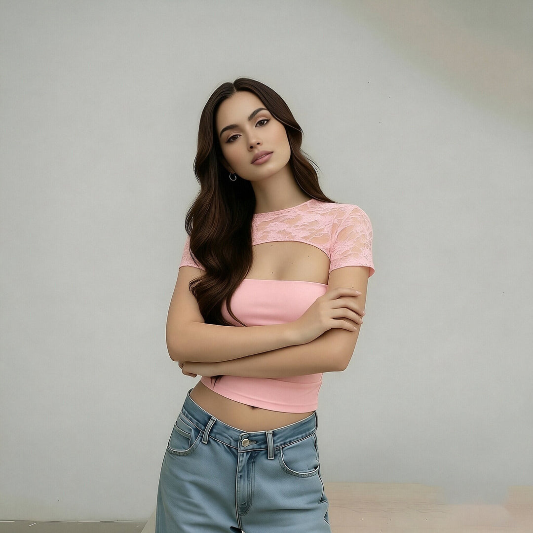 Dame Cropped Top med spømønster og figurnær passform Skjora
