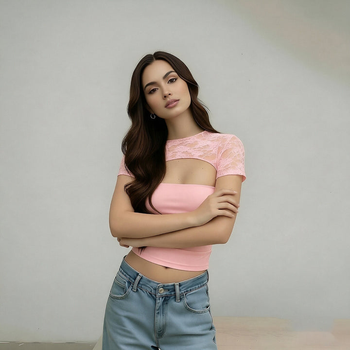 Dame Cropped Top med spømønster og figurnær passform Skjora