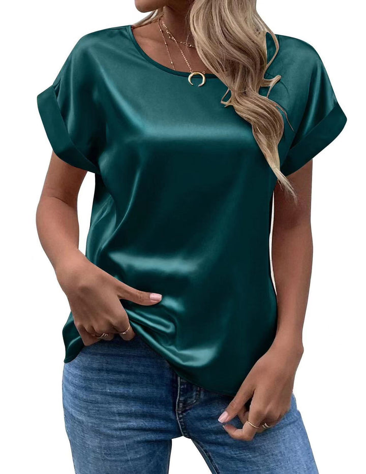 Dame Satin T-skjorte med elegante detaljer Skjora