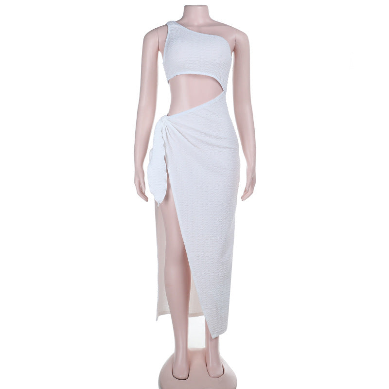 Damen asymmetrisk maxikjole med cut-out og omslagsdesign Skjora
