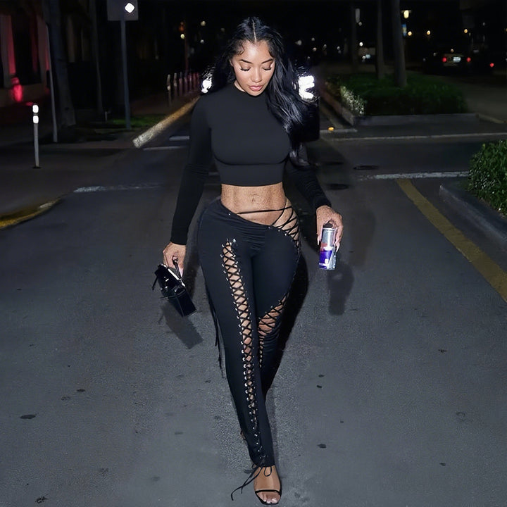 Ladies' Crop Top and High-Waisted Drawstring Leggings Skjora