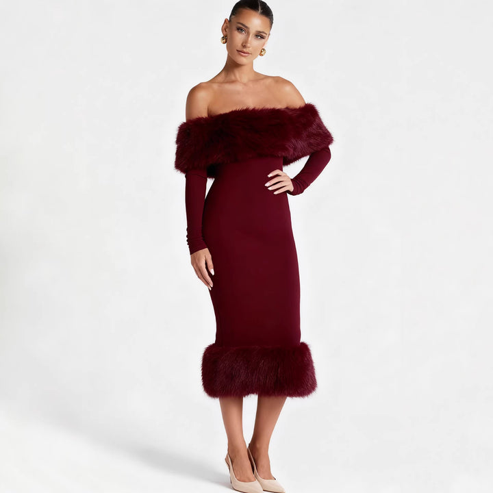 Dame Bodycon Kjole med Avtagbare Fuskepels Detaljer