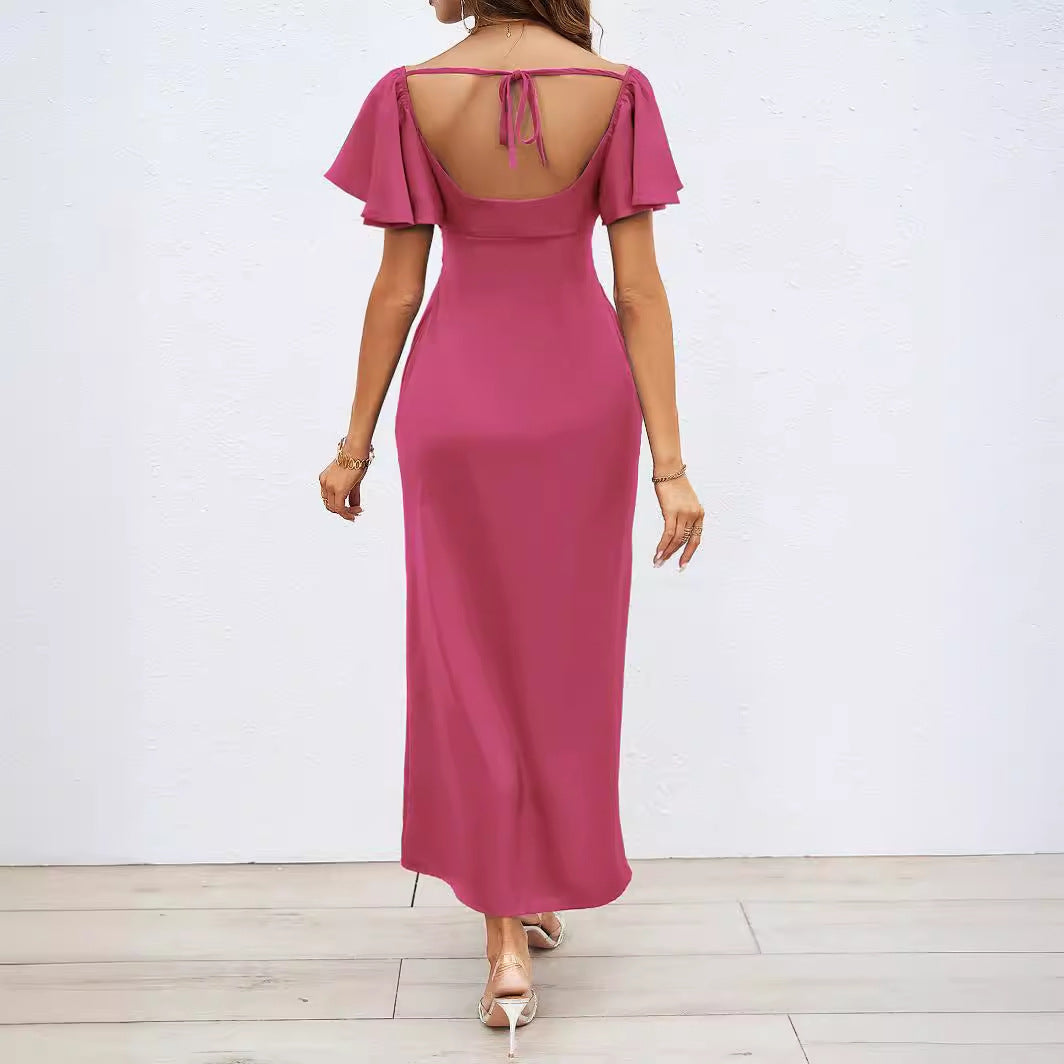 Damer Elegant Off-Shoulder Maxi Kjole med Elastisk Skjørt og Volangdetaljer Skjora