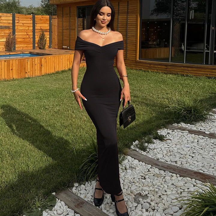 Damer Elegant Off-Shoulder Maxikjole med Figursydd Snitt Skjora