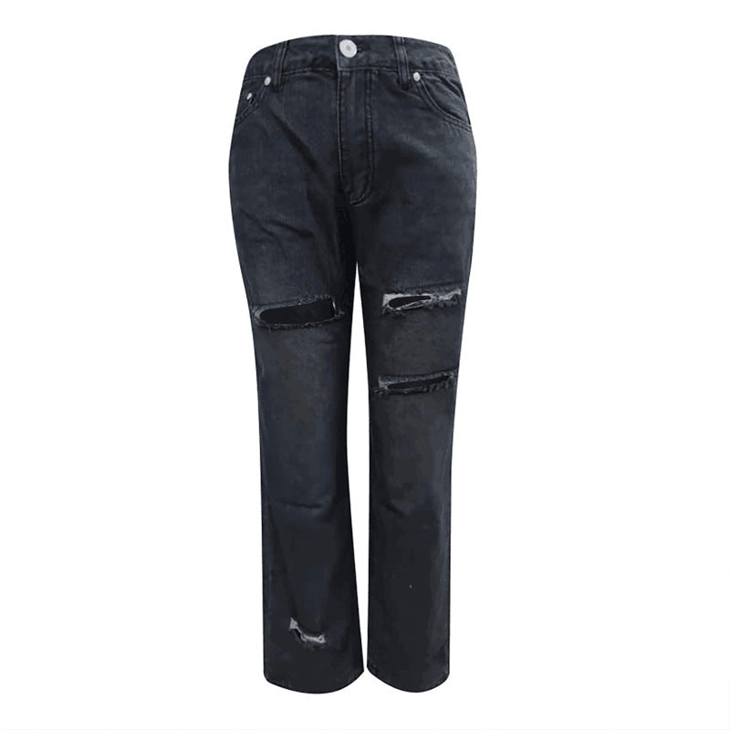 Dame moteriktig Destroyed Jeans i avslappet snitt med høye lommer og unike detaljer Skjora