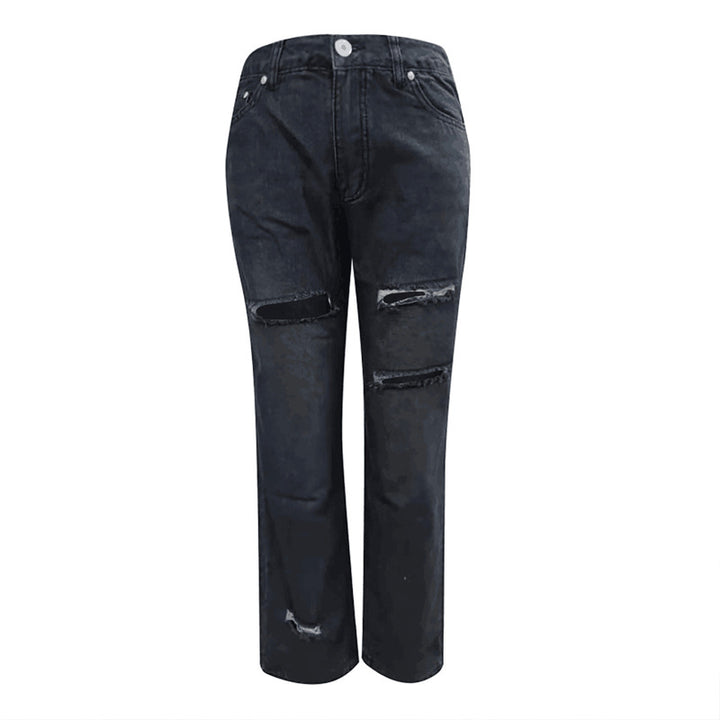 Dame moteriktig Destroyed Jeans i avslappet snitt med høye lommer og unike detaljer Skjora