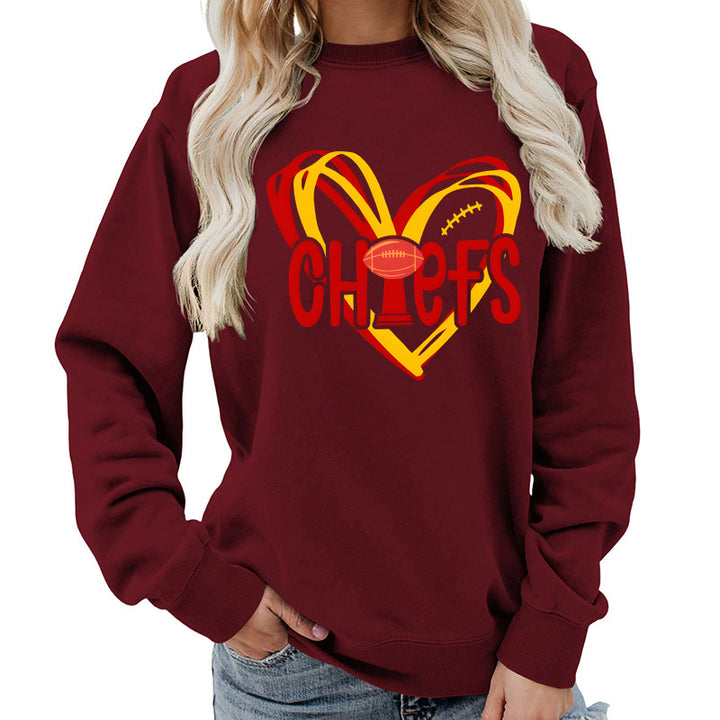 Damesweatshirt med hjerte-design og kreative sportsgrafikker Skjora