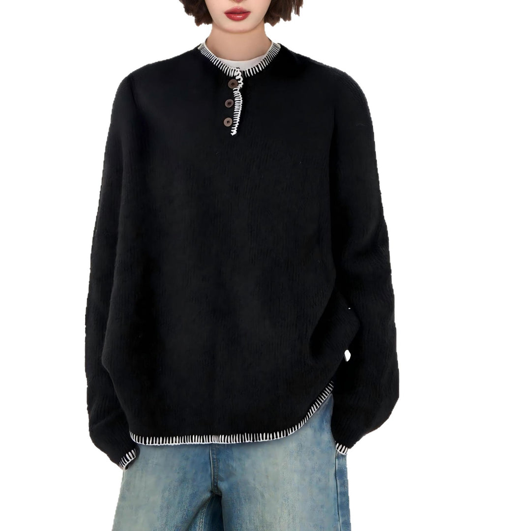 Kvinne Casual Sweatshirt med Dekorative Knapper Detaljer og Kontrasterende Avslutninger Skjora