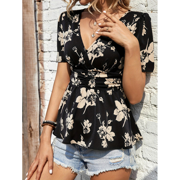 Dame blomsterskjorte med peplum-design Skjora