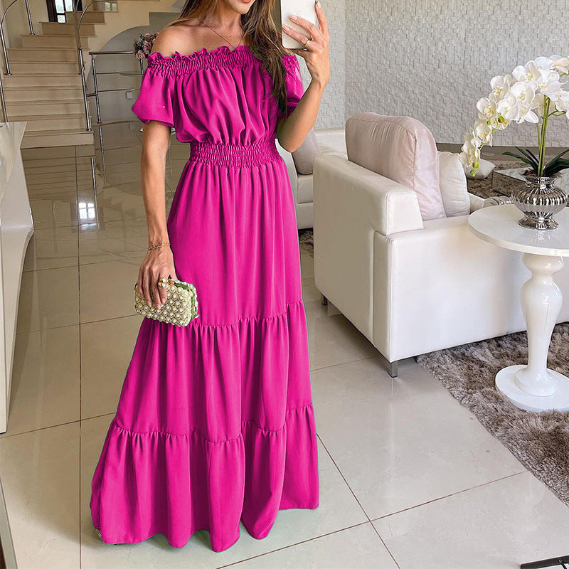Dame Maxikjole med off-shoulder design og voluminøse ruffle detaljer Skjora