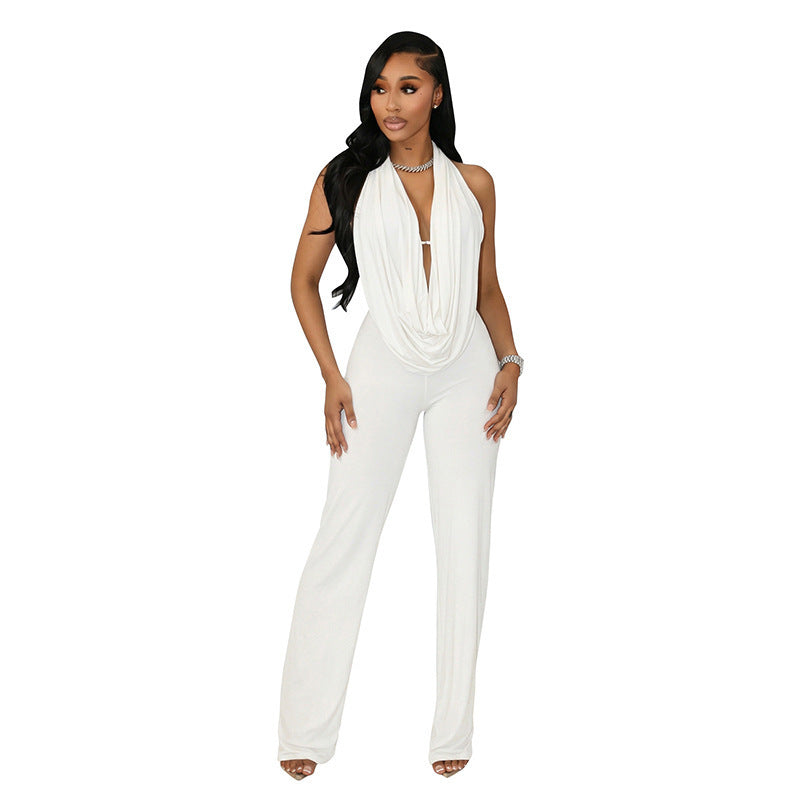 Dame Elegant jumpsuit med dyp V-hals og flytende stoff Skjora