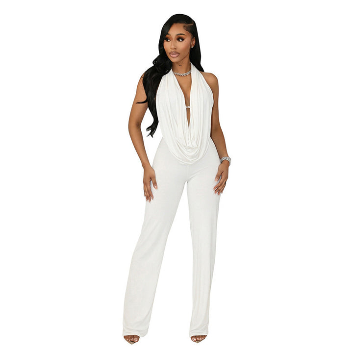 Dame Elegant jumpsuit med dyp V-hals og flytende stoff Skjora