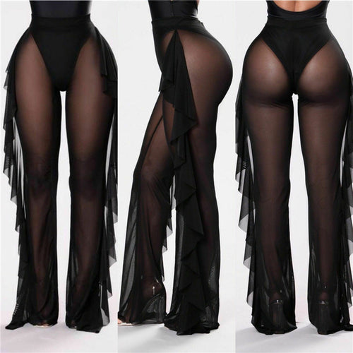 Damen Elegante und luftige Transparent-Hose mit Rüschendetails Skjora