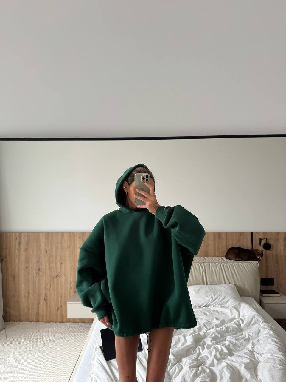 Kvinne Oversized Hettegenser med Gammeldags Snitt Skjora