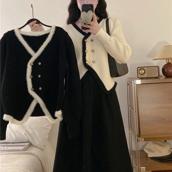 Kvinnelig elegant cardigan med kontrasterende kant og knappedetaljer Skjora