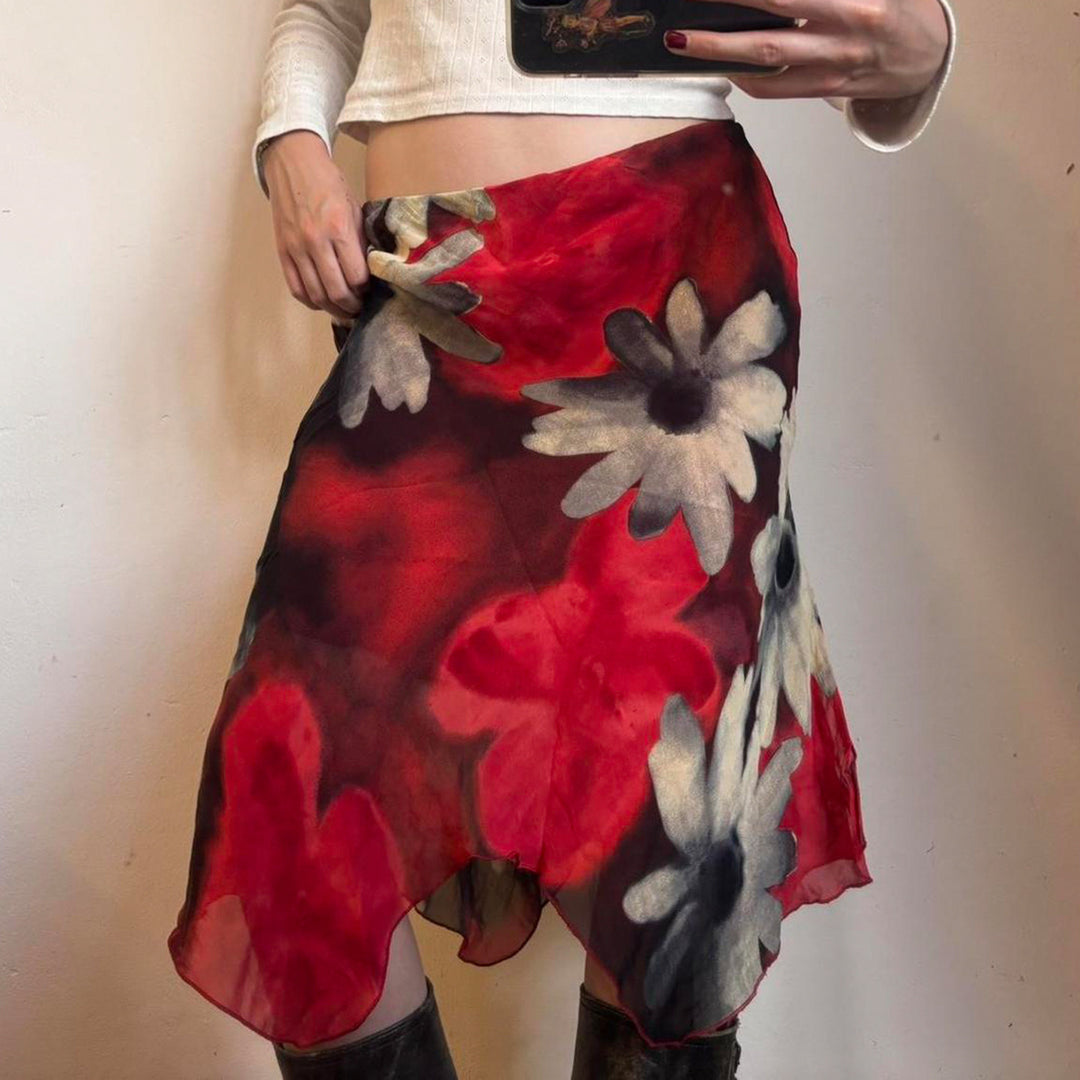 Dame midi skjørt med blomster chiffon-design Skjora