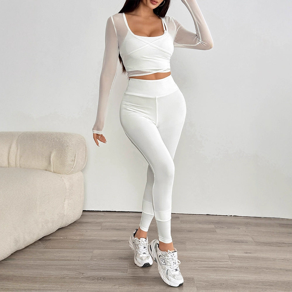 Women's Sporty Set with Creative Long-Sleeved Top and Figure-Hugging Leggings Skjora