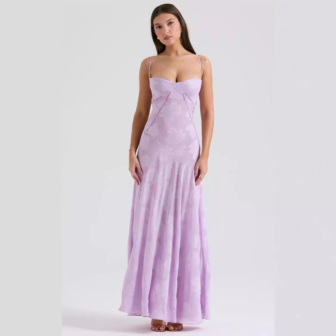 Damen Elegantes Maxikleid mit floralem Häkelmuster und raffiniertem Schnitt Skjora