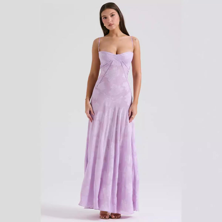 Damen Elegantes Maxikleid mit floralem Häkelmuster und raffiniertem Schnitt Skjora