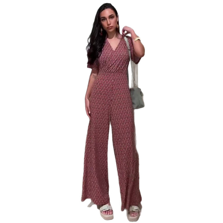 Kvinne jumpsuit med elastisk midje og dyp V-hals Skjora
