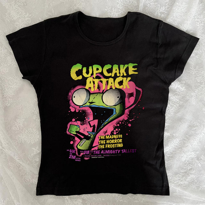 Dame T-skjorte med kreativ cupcake-motiv og moderne trykk Skjora