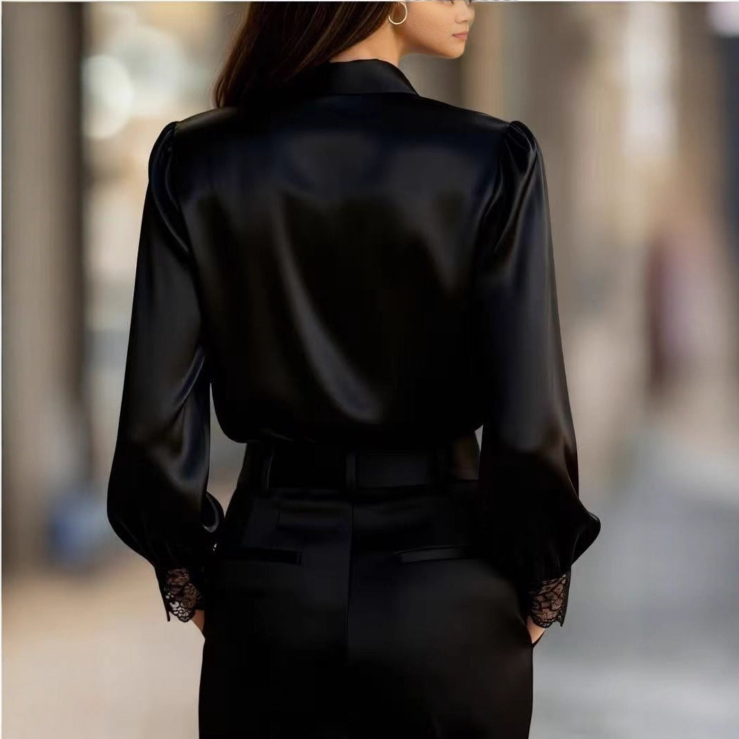 Dame elegant bluse med romantiske spissdetaljer Skjora