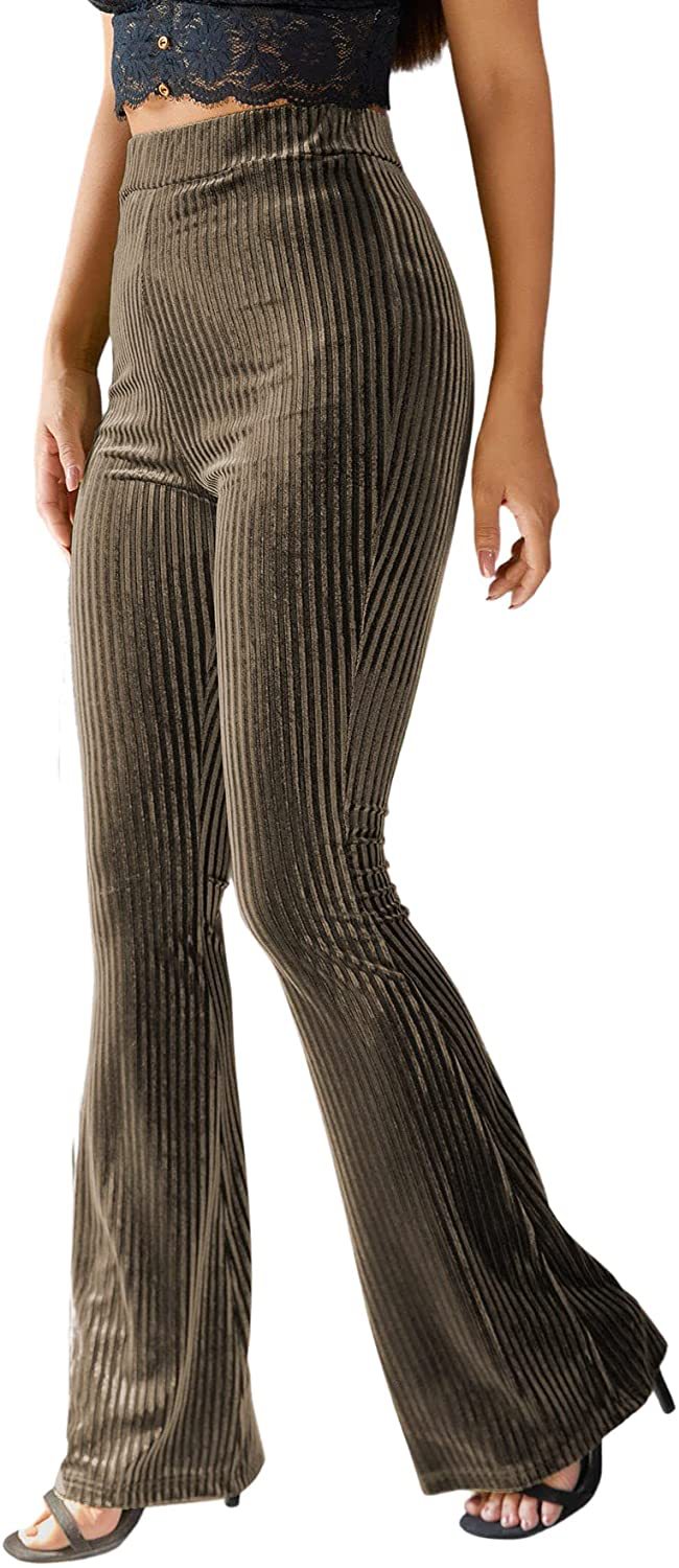 Dame Bootcut-bukse med ribbestruktur og høy midje Skjora
