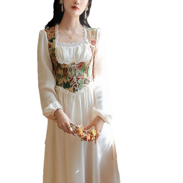 Kvinne Elegant Kveldsdrakt med Blomster Top og Lange Ermer