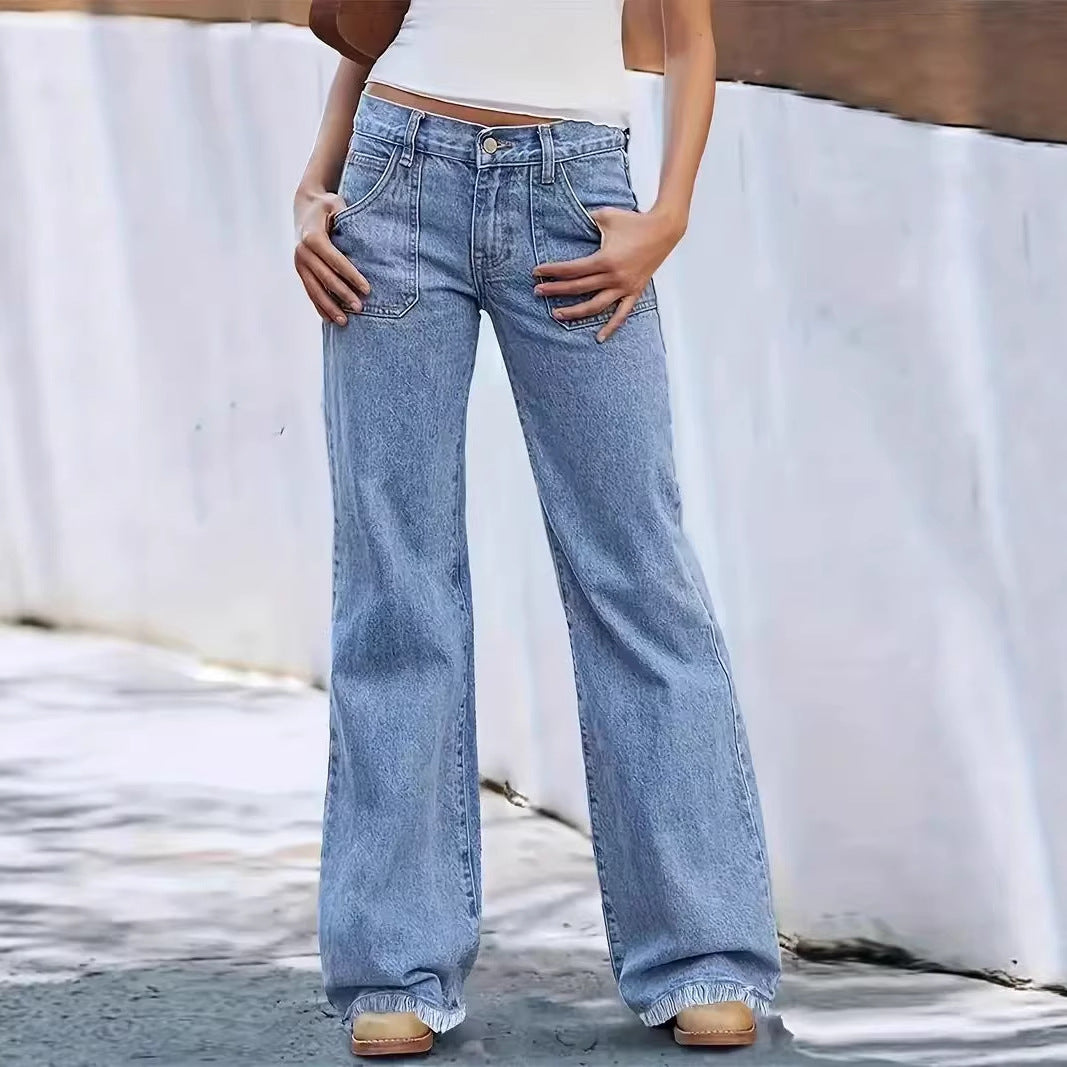 Kvinne brede jeans med frayed hem Skjora