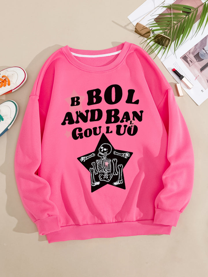 Dame avslappet sweatshirt med kreativt skjelettdesign Skjora